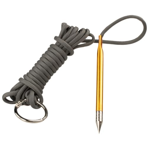 10 Foot 550lb Paracord Fishing Stringer Fish Holder with Metal Threading Needle and 1 Inch Split Ring - color: Gray