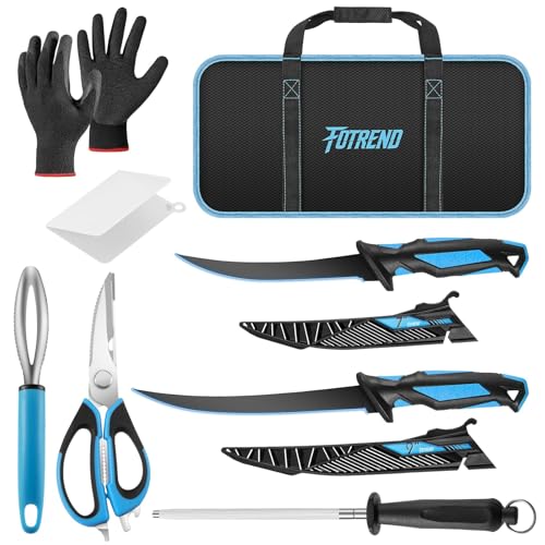 Fillet Knife Kit Combo, Fishing Knives and Honing Rod, Ultra-Sharp G4116 German Stainless Steel, Non-Slip Handle, Durable Storage Bag, Fishing Gifts for Men - color: Blue-8Pcs