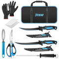 Fillet Knife Kit Combo, Fishing Knives and Honing Rod, Ultra-Sharp G4116 German Stainless Steel, Non-Slip Handle, Durable Storage Bag, Fishing Gifts for Men - color: Blue-8Pcs