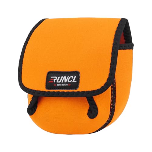 RUNCL Spinning Reel Bag – Protective Storage Pouch for Baitcasting Reels & Spinning Reels, Lightweight & Durable, Ideal for Freshwater & Saltwater Fishing Trips (orange& Black) - color: S-orange& Black