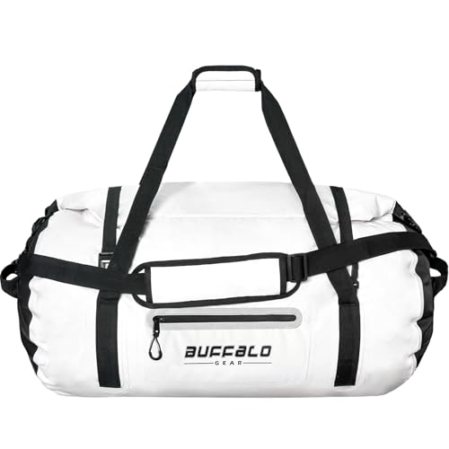 Buffalo Gear Waterproof Duffle Bag 40L 60L 80L Roll-top Dry Bag Heavy Duty Waterproof Duffel Travel Bag for Kayaking Rafting Boating Fishing Camping - color: White, size: 80L