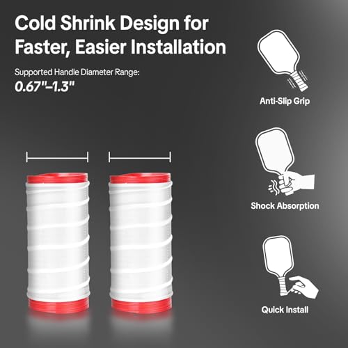 2 Pack Cold Shrink Grip Sleeve for Pickleball Paddle & Tennis Rackets, 3.9"-5.9" Expansion Non-Slip Overgrip, Vibration Dampening Handle Cover for Hammers, Pot Handles & DIY Gear - color: White