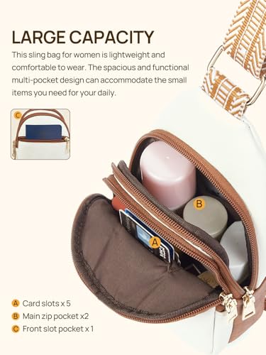 Telena Sling Bag for Women Crossbody Bags Purse for Women Vegan Leather Fanny Pack with Adjustable Strap - color: 0-beige Brown