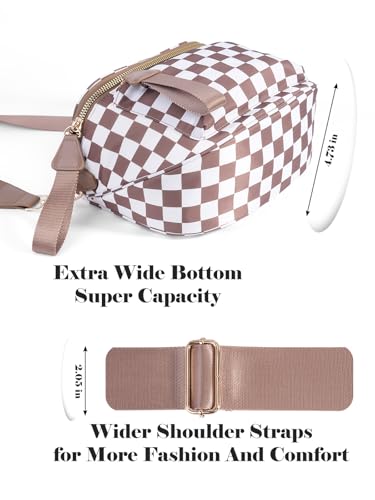 Checkered Crossbody Bag Bum Bag For Women,Spacious Checkered Purse Fanny Packs,Upgraded Version With Carry Handle - color: Handle Checkered - Coffee