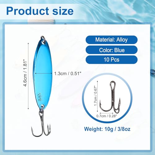 Fishing Spoons Lures, Metal Saltwater Treble Trout Lures Jigging Spoon with Treble Hooks Casting Spinner Baits - color: Blue, size: 10g / 3/8oz
