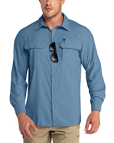 Outdoor Ventures Men's UPF 50+ UV Sun Protection Shirt, Long Sleeve Hiking Fishing Shirt Cooling Quick Dry for Safari Travel - color: Bluestone, size: X-Large