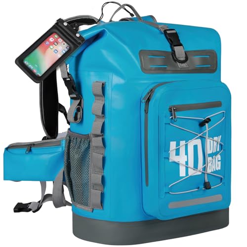 MORXPLOR Dry Bag Waterproof,5L/10L/20L/30L/40L/55L Roll Top Dry Bag Backpack with WaterProof Phone Case for Swim,Kayak - color: Sky Blue, size: 40Liter