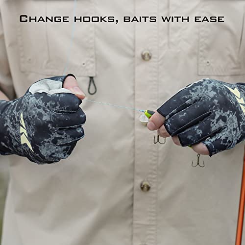 KastKing La Sal Fishing Gloves UPF50+ Sun Gloves UV Protection Fingerless Gloves Men Women for Outdoor, Kayaking, Rowing, Paddling, Canoeing, Hunting - color: B: Boulder Camo Obsidian, size: Small-Medium