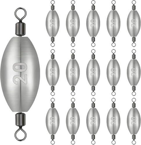 Inline Trolling Weights with Swivel, Fishing Sinkers for Catfish Bass Saltwater Freshwater, Anti-Twist Smooth Rolling Egg Sinker Design, Assorted Sizes Fishing Weights Kit(20g/60g)