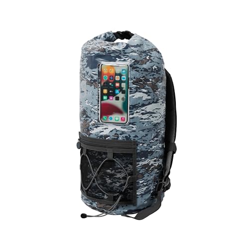 geckobrands Hydroner 20L Waterproof Dry Bag Backpack – Lightweight Roll-Top Bag with Clear Phone Pouch for Outdoor Activities - color: Artic Geckoflage