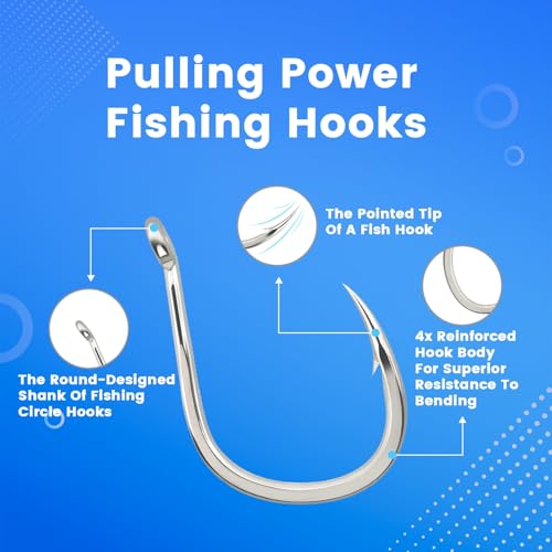20pcs Circle Hooks Jigging - Saltwater & Freshwater Fishing Hooks Kit Octopus & Catfish Hooks (1/0, 2/0,3/0, 7/0, 9/0, Size 6) Shark, Drop Shot & Jig Fishing - Tackle Gear
