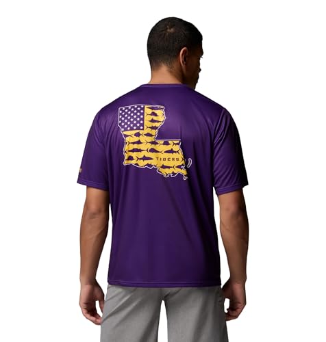 Columbia Men's Collegiate Terminal Tackle SS Shirt - color: Lsu - Vivid Purple Stateriot, size: Medium