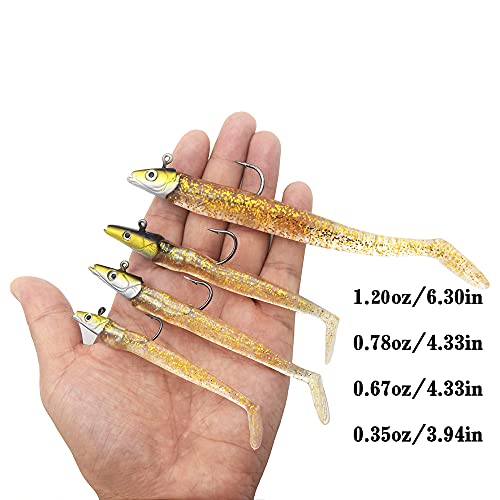 Lead Head Jigs Soft Lures for Hunting or Fishing Lures Swimbaits with Hooks,Artificial Fishing Baits for Saltwater & Freshwater(5pcs/Set) - color: 1.20oz-6.3"