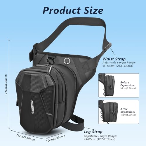 flintronic Motorcycle Leg Bag, Thigh Bag, Motorcycle Cycling Drop Leg Bag, with Headphone Jack, Waterproof Multi-Function Leg Fanny Pack for Men Women Cycling Running Traveling and Fishing - color: Black-B