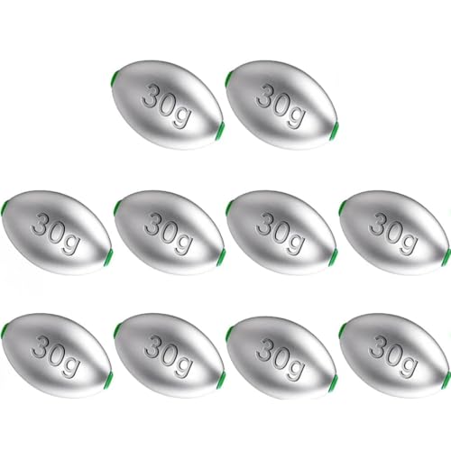 Egg Sinkers Fishing Weights, Oval Slip Sinkers Bullet Lead Fishing Weights for Freshwater Saltwater Tackle Set 1/8oz to 1oz - color: 1oz-30g-10pcs