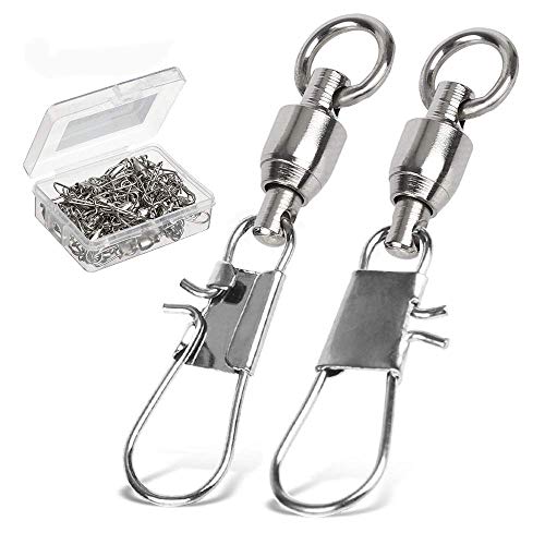 AMYSPORTS Fishing Swivels with Interlock Snap Ball Bearing Swivels Fishing Snap Swivels Saltwater Freshwater Fishing Tackle Leader Lure Jigs Line Fishing Connector - size: size1 (24lb) 25 pcs