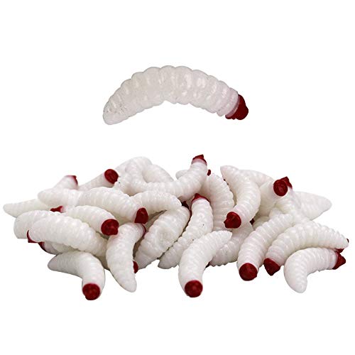 50PCs 2.4cm Maggot Soft Baits, Fresh Water Fishing Bait, Soft Fishing Lures, Bass Fishing Worms, for Lake Fishing Freshwater Saltwater Lake Ice Sea Fishing, Mackerel, Mullet - color: 4Color
