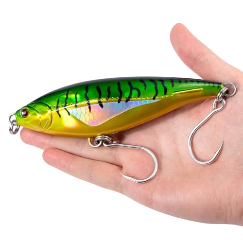 Alwonder High Speed Trolling Lures Saltwater Fishing Lures 6"/3oz Sinking Twitch Bait 7/0 Hook Deep Diving Jerkbait Fishing Plug Offshore Lure for Tuna Striper Mackerel - color: Chrome Dorado