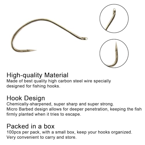 Eupheng Fly Fishing Hooks 100pc Pack Micro Barbed High Carbon Steel Bronze Forged for Dry Flies, Curved Nymphs, Shrimp,Caddis Pupa - color: EP FLY-CADDIS-0002, size: #10