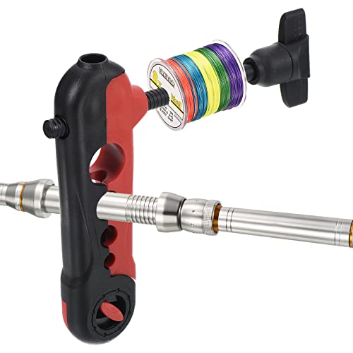Fishing Line Spooler, Fishing Reel Spool Station Tool Adjustable for Various Sizes Rod, Black Red