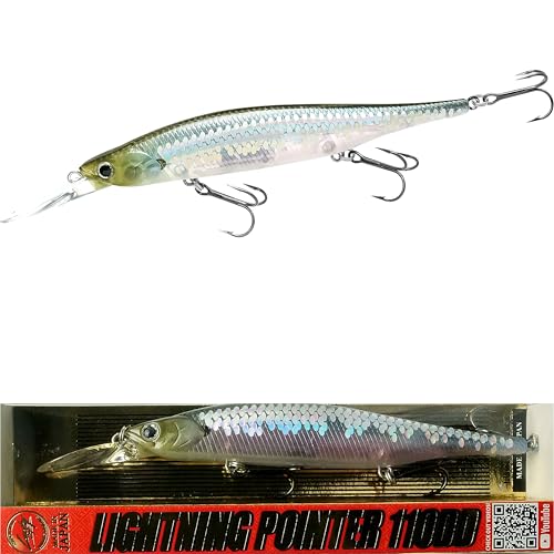 LUCKY CRAFT Lightning Pointer 110DD Deep Diver Freshwater Bass Fishing Lures, Jerkbait Suspending Fishing Lure for Bass & Walleye Fish, Long Casting Fish Gear Accessories for Tackle Box, - color: 272 MS Ghost Minnow