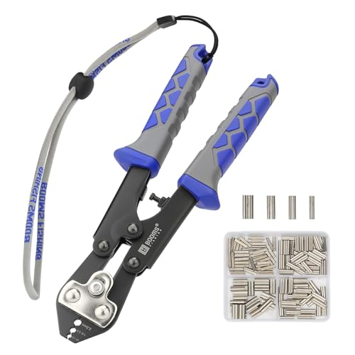 Booms Fishing Crimping Pliers Kit: 8.8in Crimper Tool for Wire & Mono Lines Up to 2.2mm -Includes 140pcs Double Barrel Sleeves - XW42 Saltwater Freshwater Rigging Tool - style: Crimper with 140pcs Sleeves