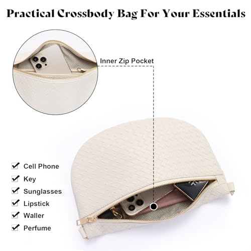 Woven Crossbody Bags for Women Leather Belt Bum Sling Purse Fanny Waist Pack Chest Shoulder Bag for Women-Cream - color: Cream