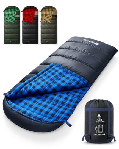 Cotton Flannel XXL Winter Sleeping Bags for Adults Big and Tall,Cold Weather 90x39 Inch Camping Sleep Bag,Waterproof Machine Washable 4 Season Outdoor Camping Gear,2-Way Zipper - color: Blue, size: 5.3lb(40-50℉)