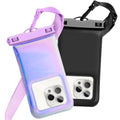 Floatable Waterproof Phone Pouch Case 2 pax for iPhone 17 16 Pro Max/15/14/13/12,IP68 Travel Cellphone Dry Bag Beach Cruise Ship Essentials Bags with Crossbody Lanyard, Iridescent Purple and Black-7″ - color: A09-Iridescent Purple and Black