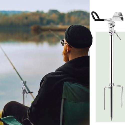 Lounsweer 4 Pcs Fishing Rod Holders 360 ° Adjustable Fishing Pole Holders Multifunctional Stainless Steel Ground Fish Rod Pole Brackets for Detachable Fish Equipment Lakes Rivers Gifts Men - color: silver