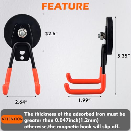 MUTUACTOR Magnetic Hooks,4Pack Strong Heavy Duty Magnet Hook for Hanging,Non-Slip Rubber Coated Utility Magnetic Hooks for Storage Garage Tools Power Drill Driver Tool Chest Locker(Orange) - style: 2.6in Magnet M Red Hooks 4PCS
