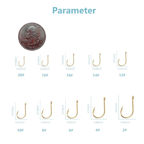 Dyxssm Small Fishing Hooks for Freshwater, 1000pcs 600pcs 400pcs Trout Fish Hook Set, 10 Sizes #2-#20 - color: Gold, style: 1000pcs (#2-#20)