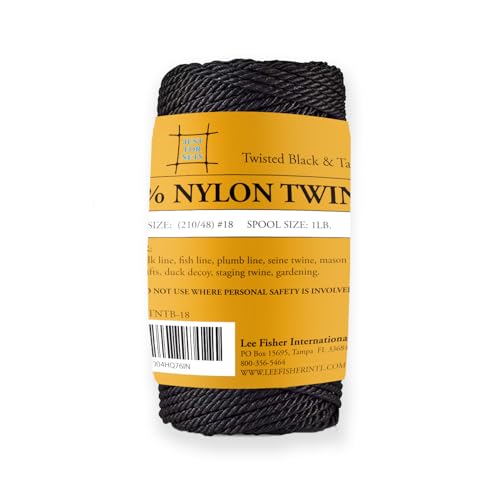 Just For Nets Twisted Tarred Nylon Bank Line Twine, Black, 1lb Spool - Heavy Duty String Line for Net Repair, Camping, Trot Line Fishing, Bushcraft Cordage (#18-1lb Spool) - size: #18 - 1lb Spool