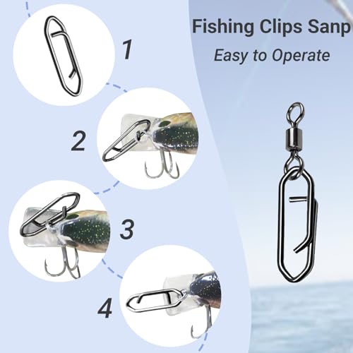 Atibin High Strength Fishing Clips Swivel Freshwater Saltwater Fishing Snaps Connector Rolling Barrel Swivels Fishing Clip Speed Change Black Nickel - size: Size 4+M (53lb) 50 pcs