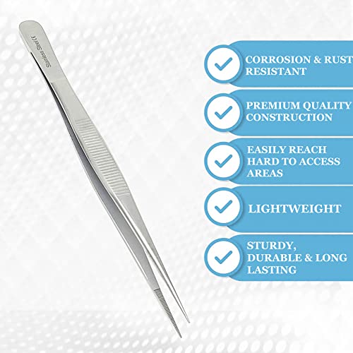 Stainless Steel High Precision Forceps with Fine Strong Straight Serrated Point to use Engineer Labware for Scientific Use 6" (15.2 cm), (6 Inch) - size: 6 Inch