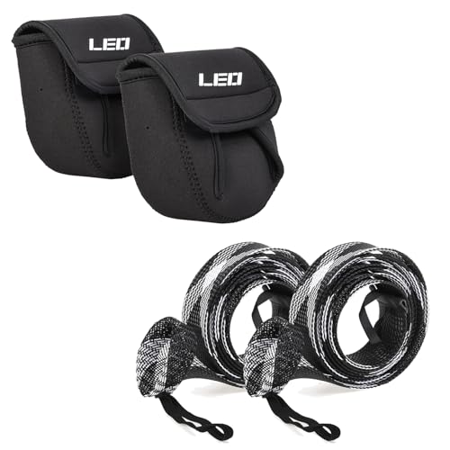 2 Sets Baitcasting Reel Bags with Fishing Rod Sleeves Universal Fishing Pole Sleeves and Reel Pouch Combo Portable for Fly Fishing/Sea Fishing/Throwing Fishing/Rotating Fishing Rods