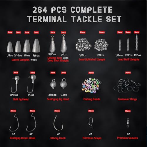 Fishing Tackle Kit with Box – 423pcs Complete Terminal Tackle Assortment, Hooks, Sinkers & Swivels, Beads & Bobber Stops for Freshwater Bass & Trout (Orange-423PCS) - color: Fishing Accessories Kit 423Pack-Orange