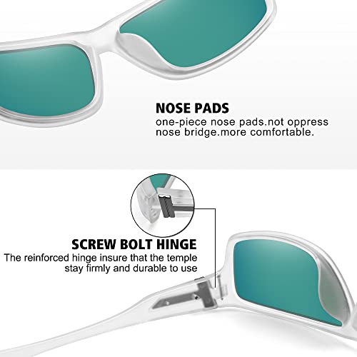 STORYCOAST Polarized Sports Sunglasses for Men Women Unbreakable Frame Cycling Fishing Driving - color: Matte Clear Frame-red Mirror Lens