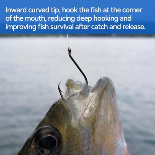 50Pcs Circle Hooks with Fishing Hook Remover, Super Sharp and Offset Catfish Octopus Circle Hooks for Saltwater and Freshwater, Nickel Coated High Carbon Steel, Sizes #1-8/0 - color: Black Nickel with Hook Remover, size: 2/0
