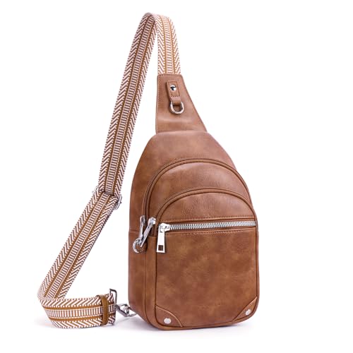 Anti Theft Crossbody Bags for Women Travel Chest Sling Bag Leather RFID Purse Fanny Pack Brown - color: Brown