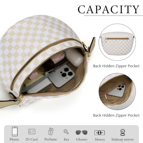 KKXIU Crossbody Sling Bag for Women Trendy Fanny Pack Vegan Leather Chest Bag | Trendy - color: Large-Beige Checkered