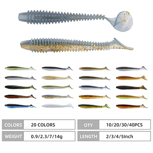 RUNCL Swimbaits Paddle 10/20/30/40PCS, 5/4/3/2 Inchs Paddle Tail, Soft Lure for Trout Crappie Bass, Durable Plastic Bait Swimmer for Saltwater/Freshwater, Fishing Lover's Gift - color: Blue Gold, size: 3in, 30pcs