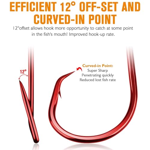 Dovesun Circle Hooks for Catfish 2X Strong 100PCS Catfish Hooks Octopus Circle Hooks Saltwater and Freshwater Black & Red Size 1/0-8/0 - color: Red, size: 5/0*70PCS