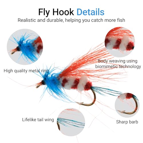 Fly Fishing Kit with Tackle Dry/Wet Fly Handcrafted Lures, Streamer for Trout, Bass, Salmon - color: 64pcs-d