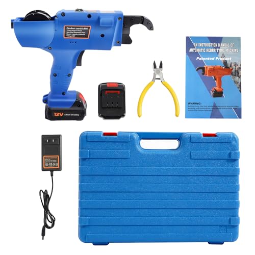 Automatic Rebar Tie Gun, Rebar Tying Machine Rechargeable Handheld Steel Bar Rod Tying Binding Tool w/Charger Plier, Automatic Knot Release & Tier Steel for 0.31"-1.34" Tying Range (Blue) - color: Blue