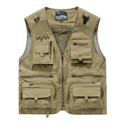 Men's & Youth Outdoor Fishing Vest,Khaki Work Safari Travel Photography Vests size 4XL,Family Matching Hiking Waistcoat