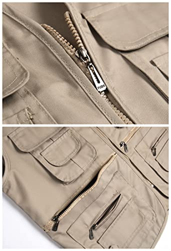 Men’s Fishing Vest Summer Outdoor Work Safari Travel Photo Vest with Multi Pockets - color: Khaki, size: Medium