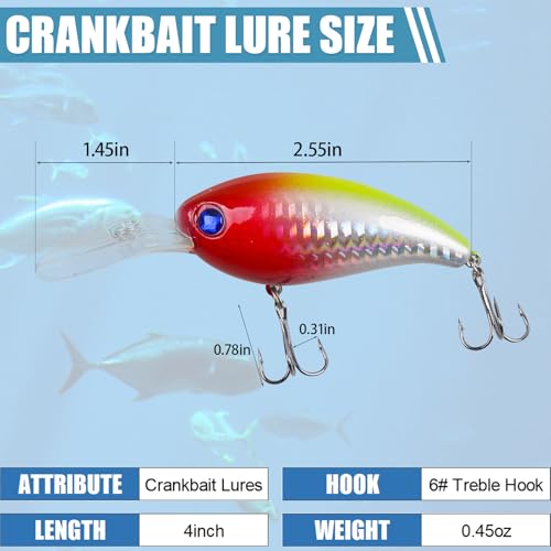 Fishing Lures Hard Bait Minnow Swimbait Crankbait Jerkbait Lure with Treble Hooks 3D Eyes Freshwater Saltwater Fishing Lures for Bass Trout Walleye Pike Catfish - color: A-8pcs-4in/0.45oz