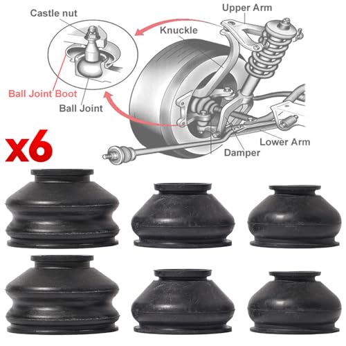 6PCs Universal Ball Joint Head Dust Protection Tie Rod Boot Cover Automotive Replacement Tie Rod End Boots Rubber Track Turn Lower Upper Repair Kit Car Suspension Steering Parts Accessories 3x2 Sizes