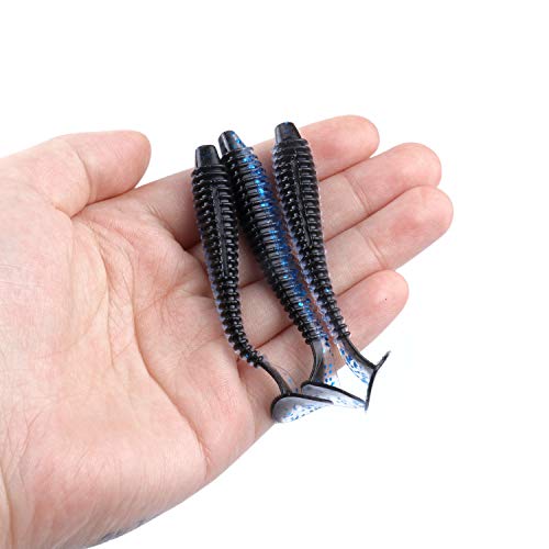 RUNCL Swimbaits Paddle 10/20/30/40PCS, 5/4/3/2 Inchs Paddle Tail, Soft Lure for Trout Crappie Bass, Durable Plastic Bait Swimmer for Saltwater/Freshwater, Fishing Lover's Gift - color: Black Blue, size: 3in, 30pcs